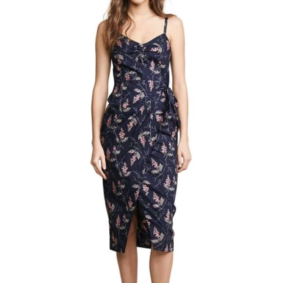 Rebecca Taylor Sleeveless Ivie Wrap Dress Navy Combo Blue Floral Sz 2 (B - Picture 1 of 9